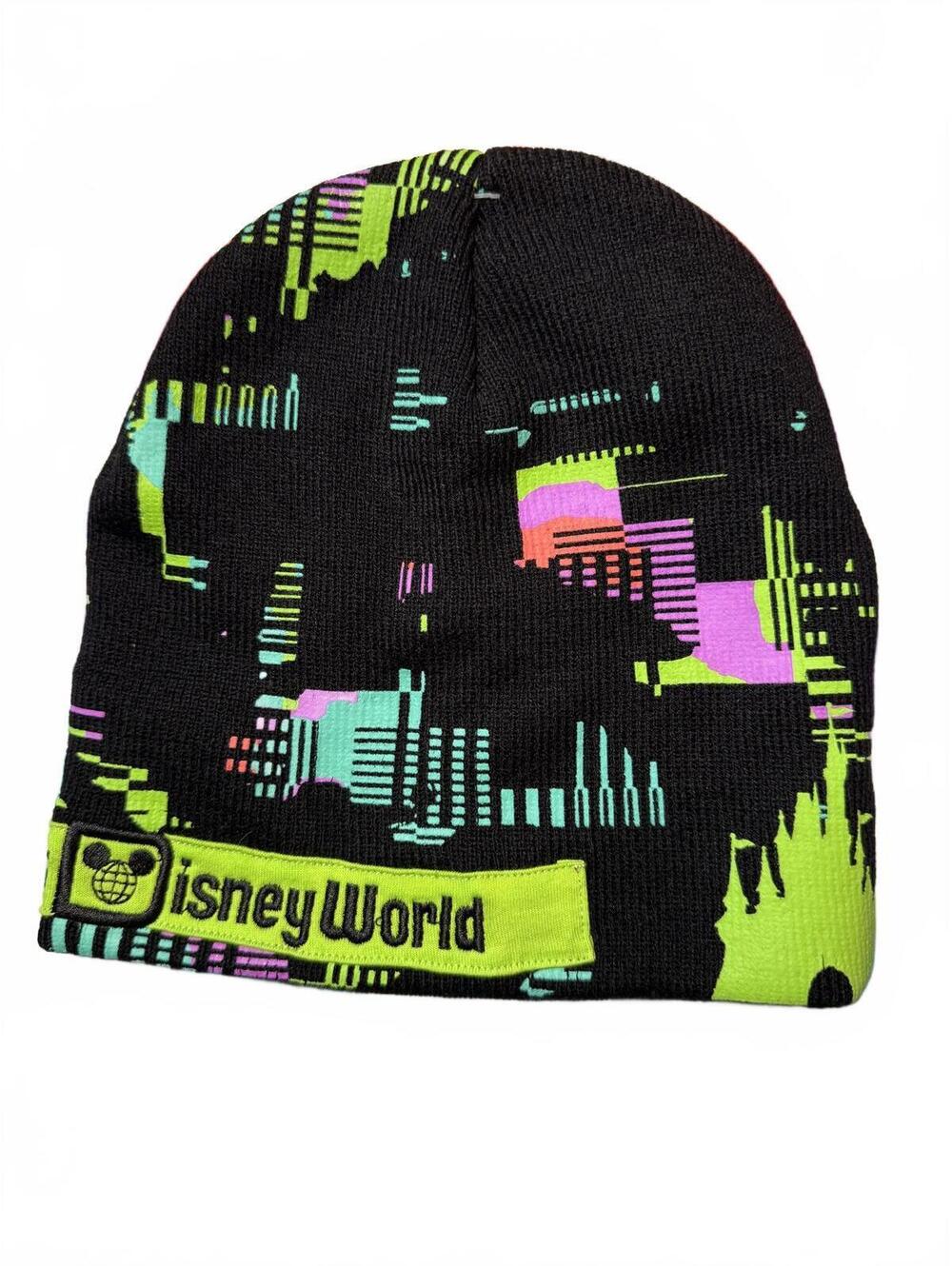 New NWT Disney World Black Neon Pattern Beanie Hat Limited Edition